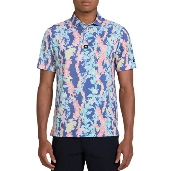 Bad Birdie Men’s Medium Golf Polo Core Lei’d Floral Colorful Tropical New $78 - Picture 1 of 6